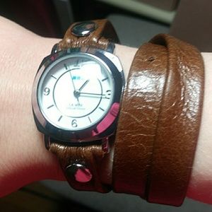 Multi wrap brown faux leather watch